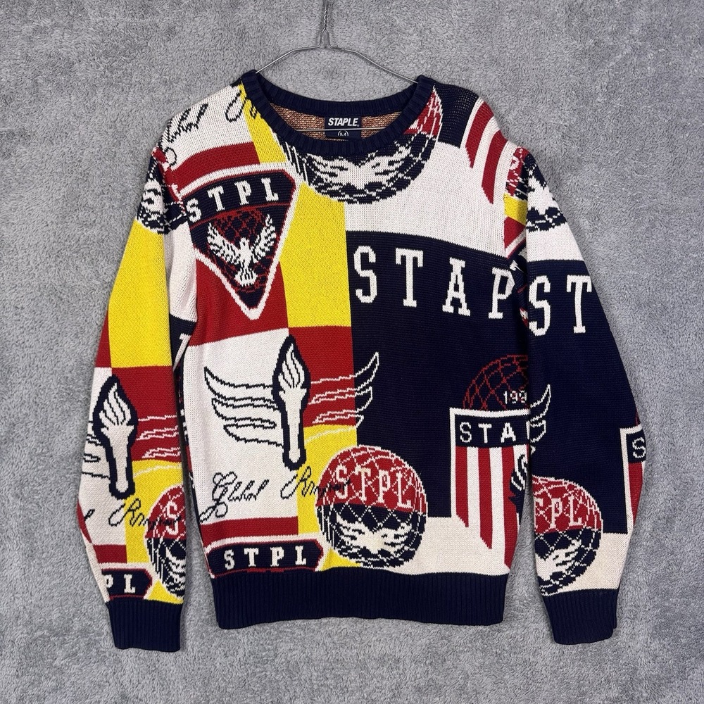 Staple Pigeon Sweater Mens‎ M Knit New York Geometric AOP All Over Sweatshirt